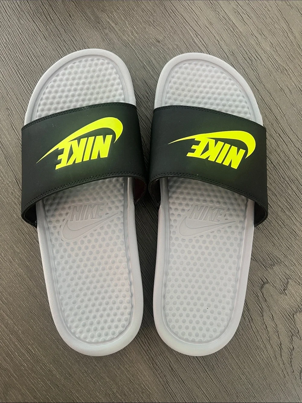 Nike Black Slides with Neon Yellow Logo